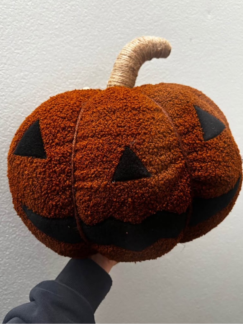 Plush Jack-O'-Lantern Pumpkin Pillow - Rust Orange with Black Face